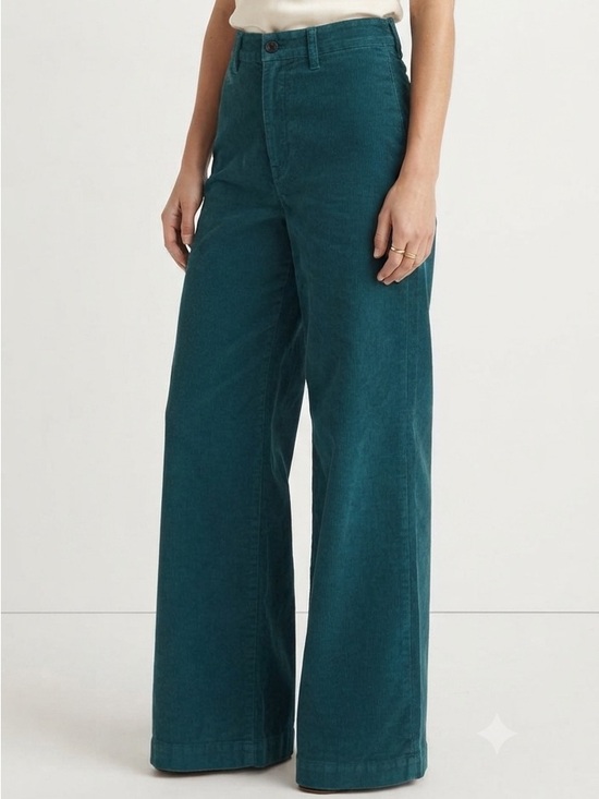 Faherty Pants - Faherty Women's Green Stretch Cord Wide Leg Pants high-rise fit sea moss size 26